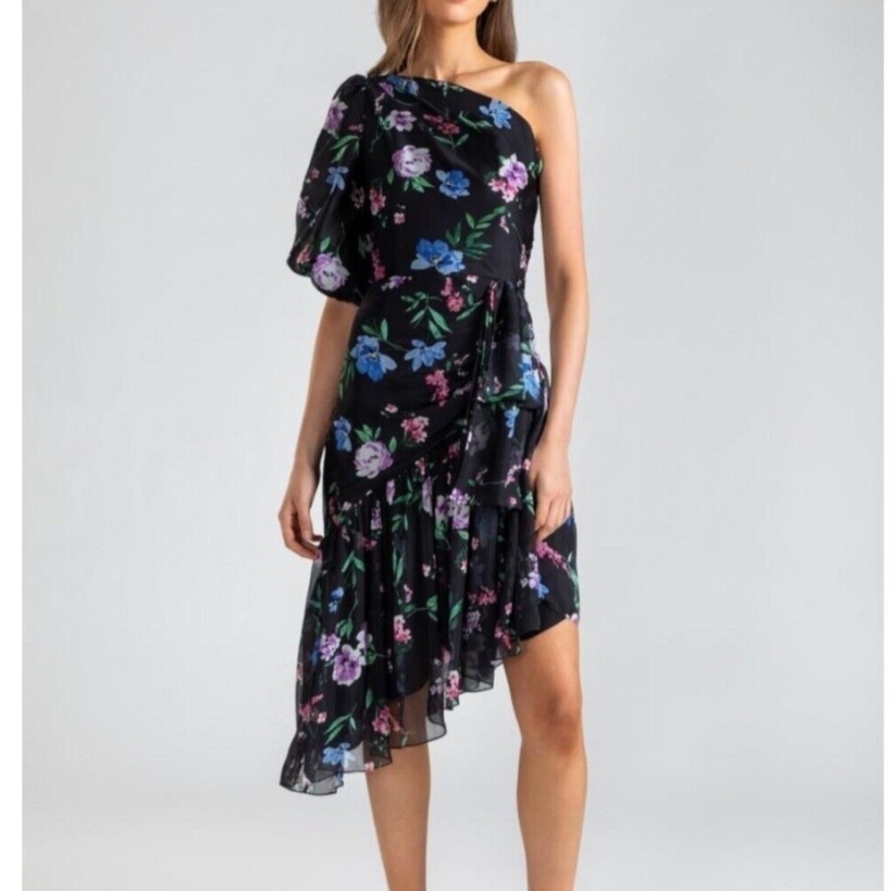 Shoshanna DRESS One Shoulder Black Floral